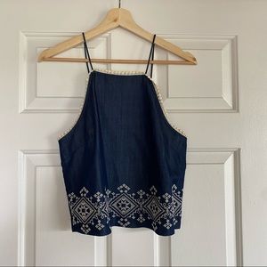 J.O.A Los Ángeles Embroidery Blue Top